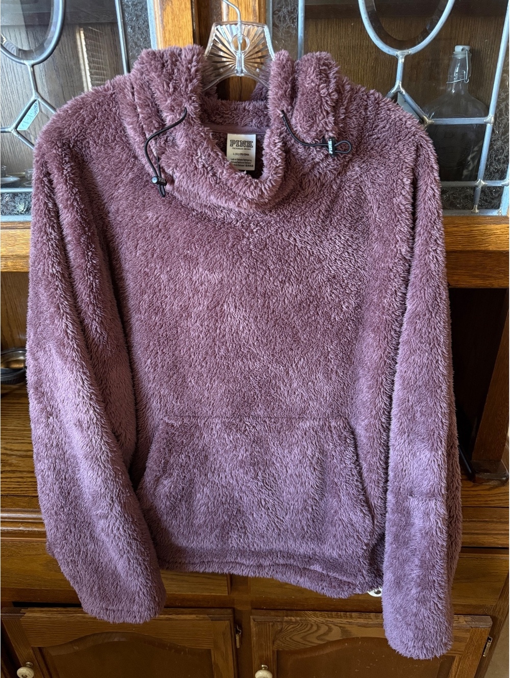 PINK Victoria’s Secret Sherpa Funnel Neck Hoodie Large Mauve Cozy Pullover
